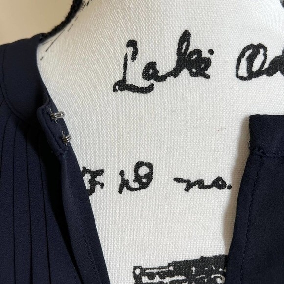 Ann Taylor Petite Navy Blue sheer pleated  long sleeve top size S academia work - Picture 12 of 14